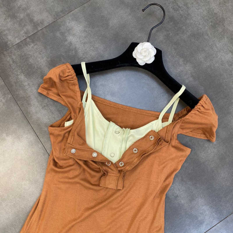 DEAT Women Dress Square Neck Short Sleeve Arrivals Lady Sexy Temperament Fashion Spring Summer 11D1902 210709