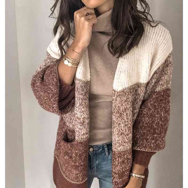 Women Clothing Autumn Winter Long Sleeve Sweater Plush Warm Coat Female Fashion Stripe Patchwork Loose Lady Cardigan 210603, Khaki
Women Clothing Autumn Winter Long Sleeve Sweater Plush Warm Coat Female Fashion Stripe Patchwork Loose Lady Cardigan 210603, Khaki