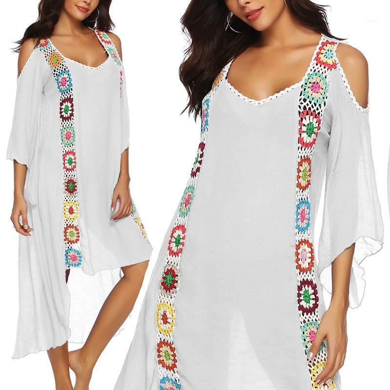 Women's Swimwear Women Cold Shoulder Bathing Suit Beachwear Crochet Long Cover Up Dress, White
Women's Swimwear Women Cold Shoulder Bathing Suit Beachwear Crochet Long Cover Up Dress, White