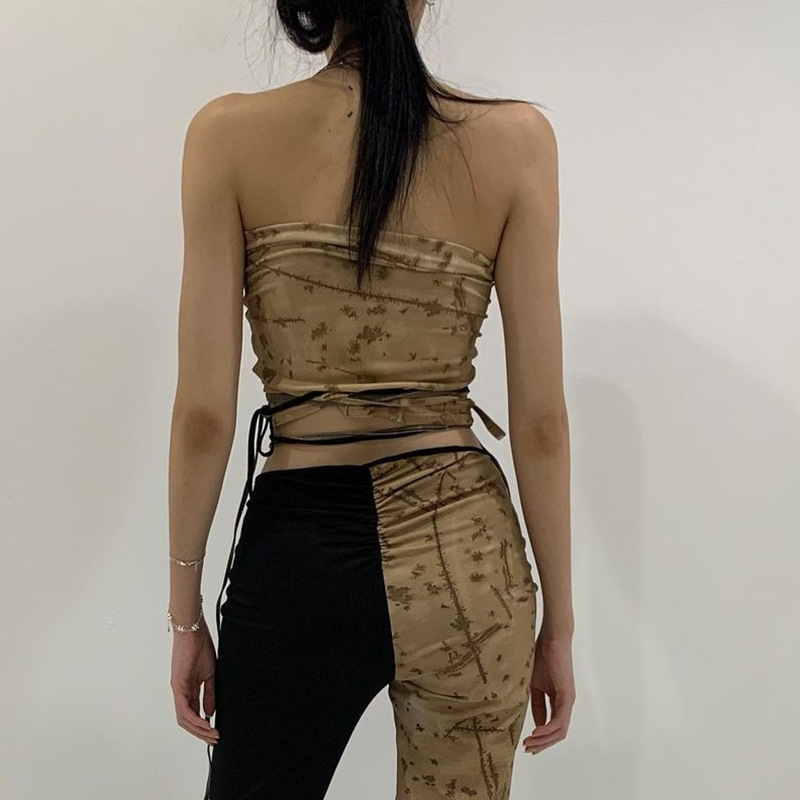 Europe and America spring and summer camouflage hanging neck sling bandage chest vest women's clothing 210602