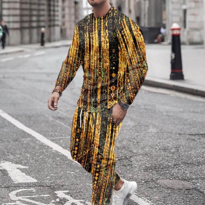 Men's Tracksuits Suit Men Autumn Long-Sleeved Shirt T-shirt Round Neck 3D Printing Fashion Casual Pants Sportswear