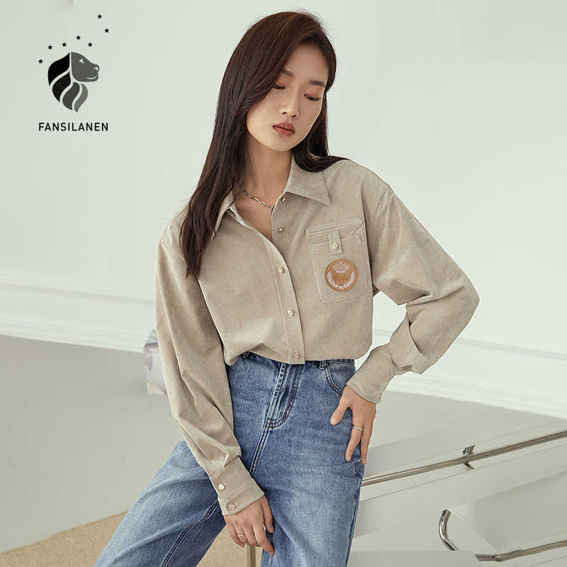 FANSILANEN Embroidery corduroy casual blouse shirt Women autumn winter long sleeve button up white Female vintage top 210607, Black
FANSILANEN Embroidery corduroy casual blouse shirt Women autumn winter long sleeve button up white Female vintage top 210607, Black