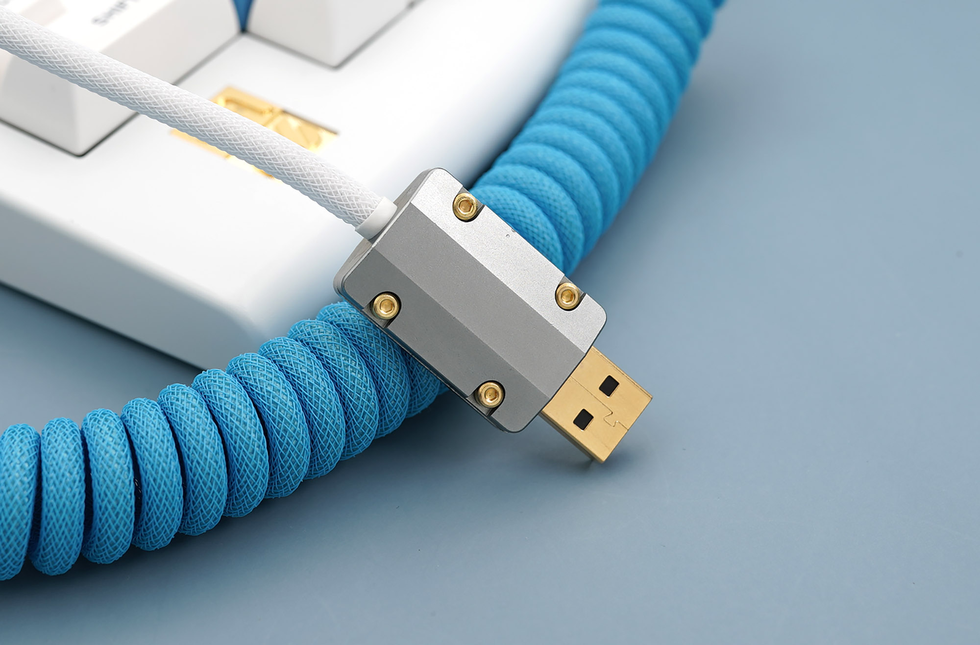 GeekCable Handmade Customized Mechanical Keyboard Data Cable For GMK Theme SP Keycap Line CA66 Blue And White Colorway