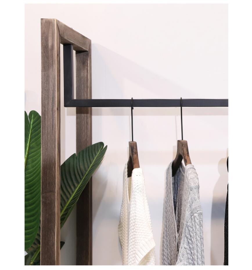 Clothing store wood display rack Commercial Furniture floor type show racks hanging cloth pole women's decoration design shelf shoe stand