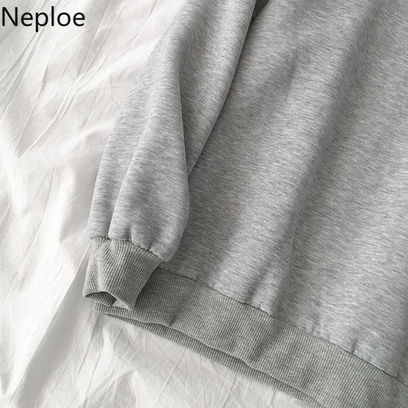Neploe Cartoon Print Hoodies Women Korean O Neck Long Sleeve Coats Femme Loose Casual Plus Velvet Female Sweatshirts 1C818 201212