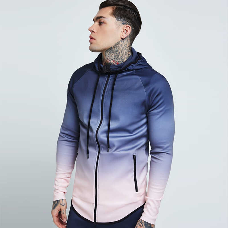 Gradient Streetwear Hip Hop 3D Hooded Sweatshirt For Men - Casual Zipper Tracksuit Hoodie With Pockets (Black, Red, Purple) Sh190922