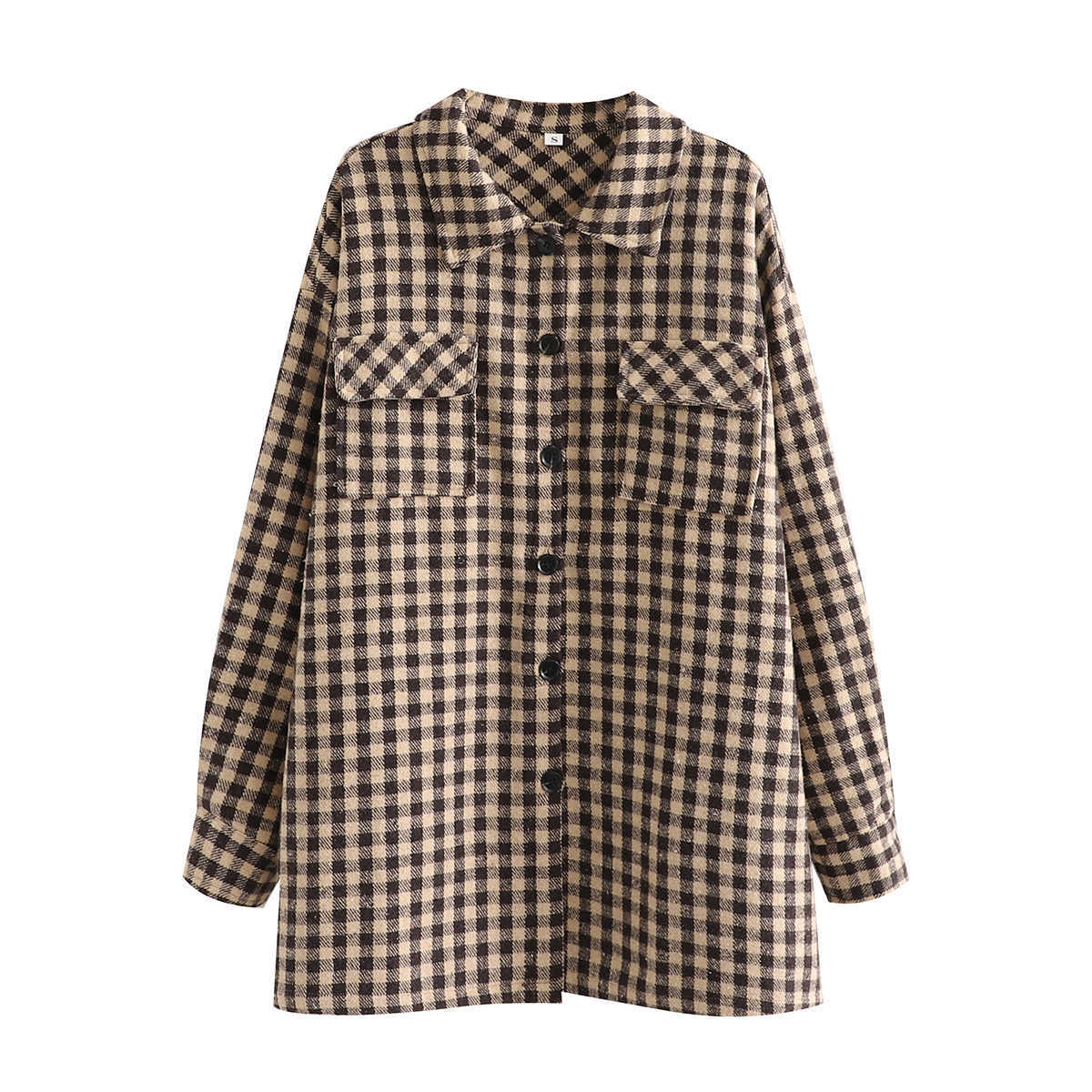 Women Jacket Checked Overshirt Chic Lady Fashion Casual Vintage Woman Oversized Coat Outfits Tops 210709