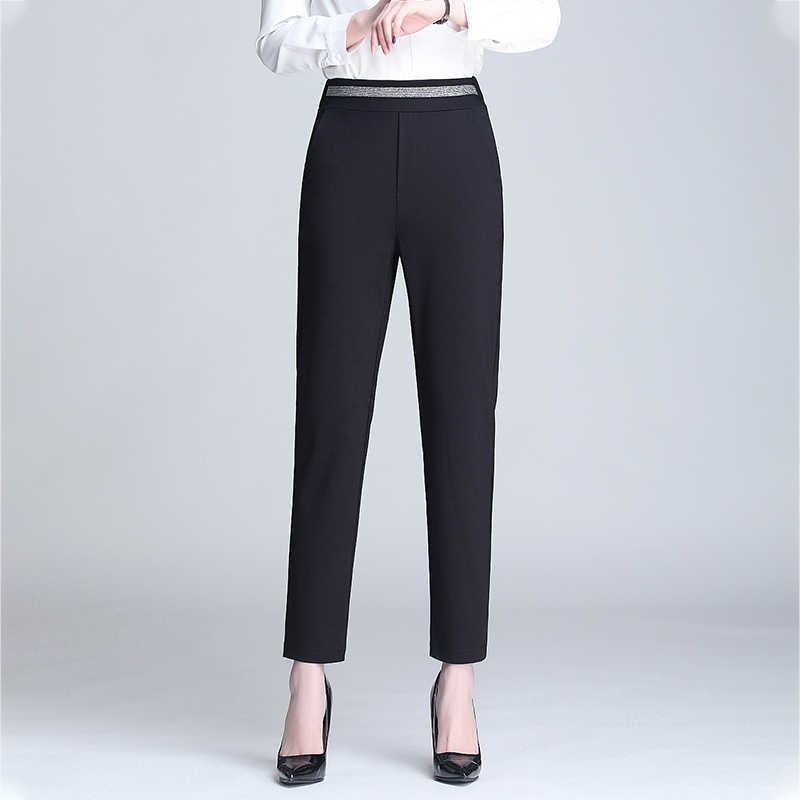 high Elastic Waist harem female pants Elegant Women Bottoms spring workwear Office Ladies Skinny womens Trousers Plus size 210608