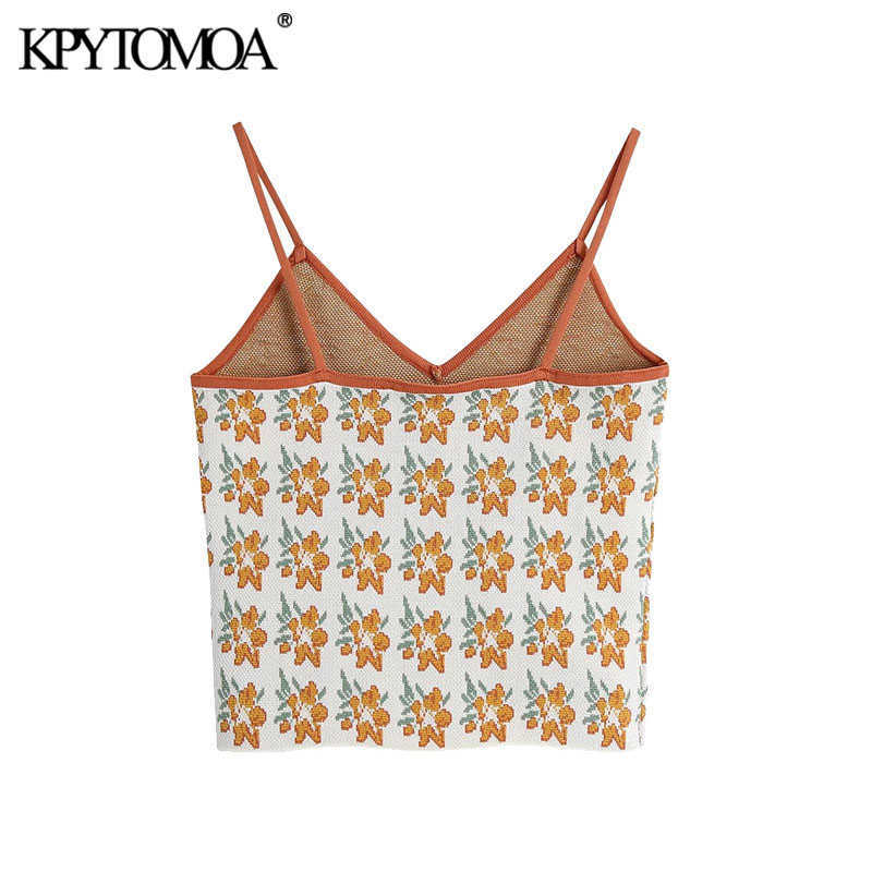 KPYTOMOA Women Sweet Fashion Jacquard Cropped Knitted Tank Top Vintage Backless Thin Straps Female Camis Chic Tops 210625