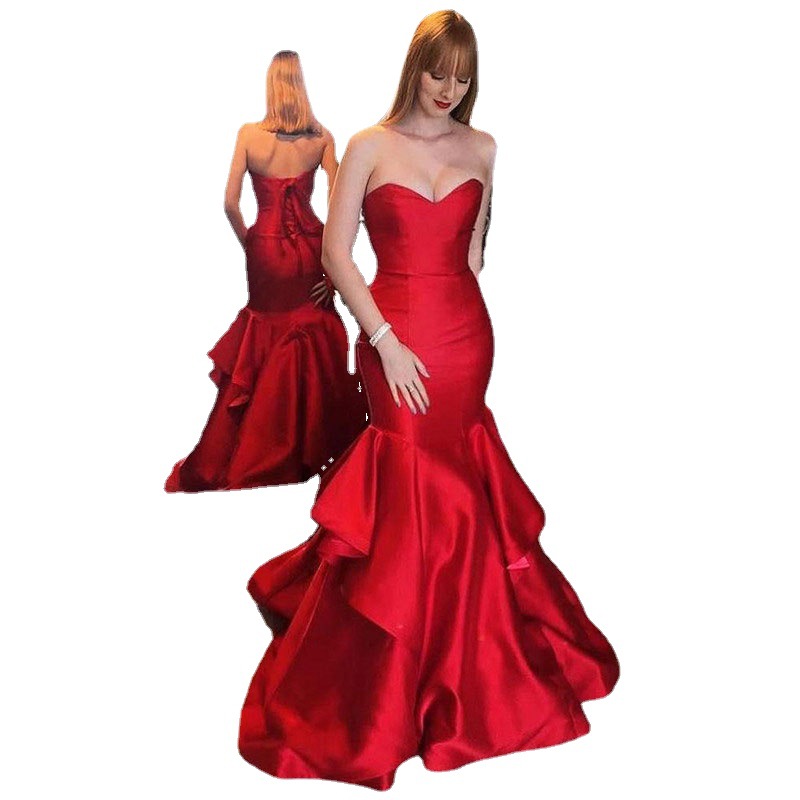 R&W Gorgeous Red Long Prom Sexy Open Back Mermaid Evening Gowns South African Formal Party Gown Sweet 16 Dresses