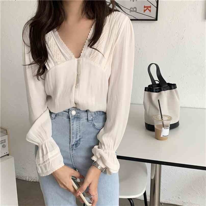 V-Neck Women Chic Blouse Solid Loose Gentle Shirts Lace Office Lady Long Sleeves Retro Streetwear Tops 210525, Photo color
V-Neck Women Chic Blouse Solid Loose Gentle Shirts Lace Office Lady Long Sleeves Retro Streetwear Tops 210525, Photo color