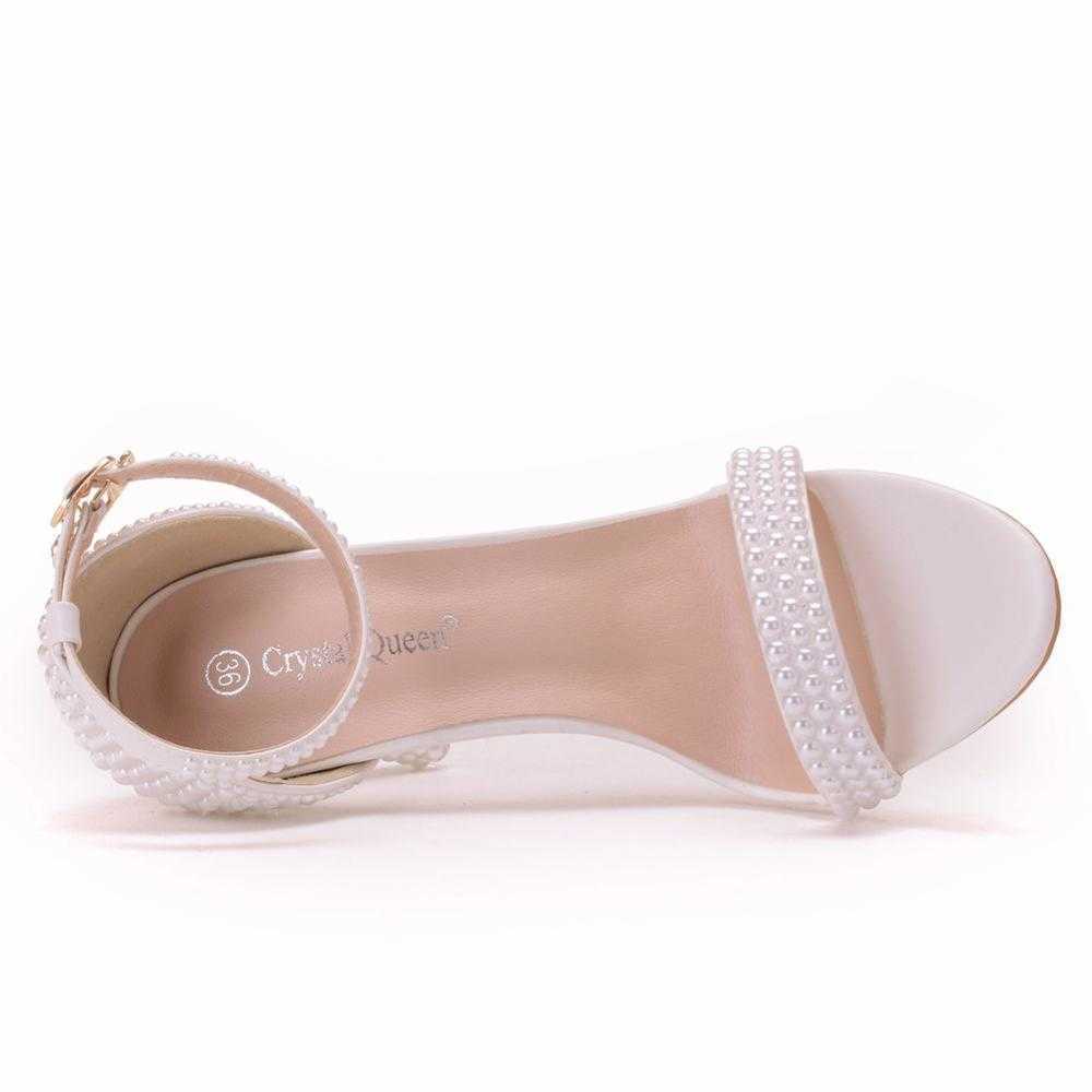 Crystal Queen Bride Wedding Shoes Fashion White Woman Ankle Strap Party Dress Sandals Open Toe High Heels Pumps Female 210910