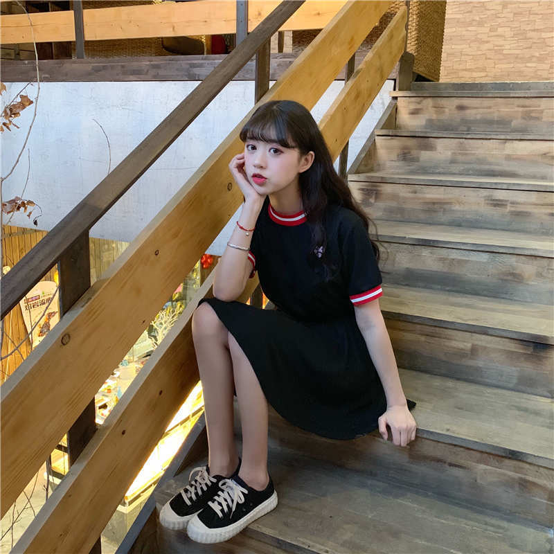 Women's Lovely Sweet Dress Japan Style Kawaii Ulzzang Cute Love Embroidered Vestidos Female 2020 Girls Korean Harajuku Dresses C0304