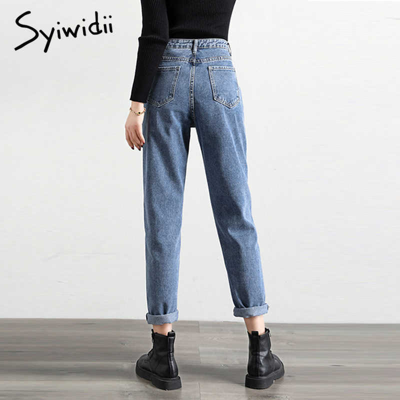 gray blue high waist jeans woman street style cotton mom jeans no stretch women boyfriend jeans vintage harem pants 210730
