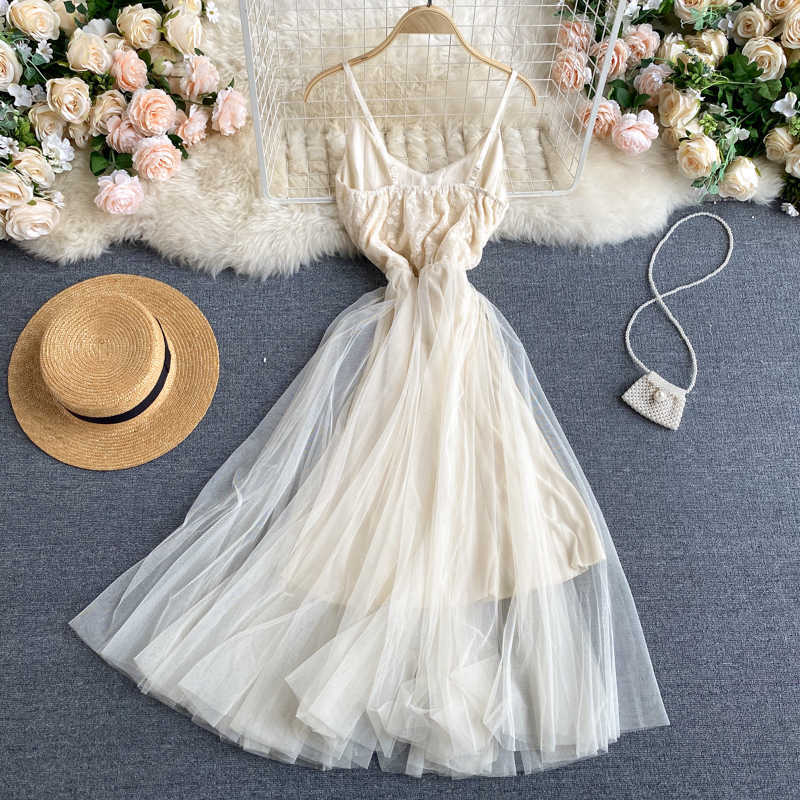 DEAT Spring Arrivals Solid Color Sleeveless High Waist Open Back Mesh Stitching Slim Long Dress MZ639 210709