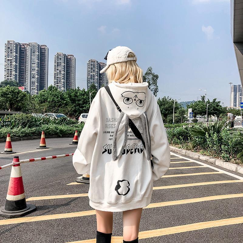 Matching Couples Hoodie Women Top Casual Sweatshirts Full Sleeves Fashion Funny Rabbit Ears Hoody Man Coat Women Streetwear 201102