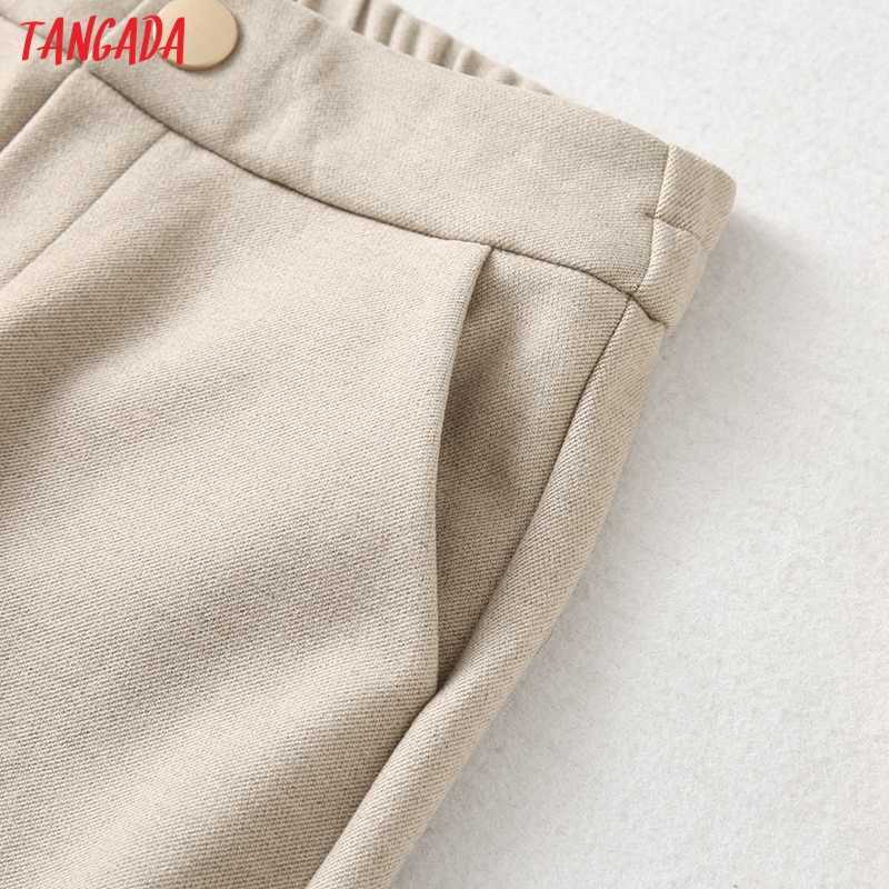 Tangada Winter Fashion Women Thick Warm Suit Pants Trousers Pockets Office Lady Elegant Pantalon YU145 211115