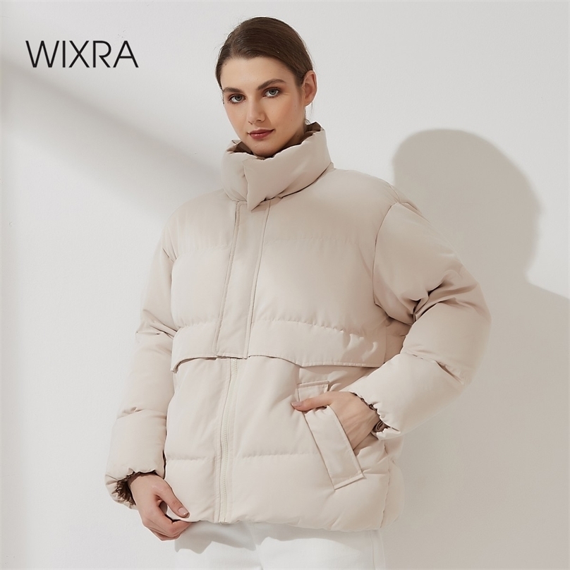 Wixra Womens Puffer Jacket Fashion Loose Patchwork Parka Solid Warm Outwear Ladies Streetwear Winter Coat Female Clothes 211013
