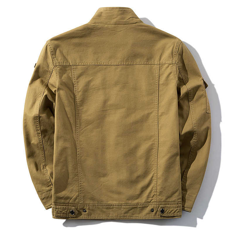 Workwear Large Size Men's Wear Spring and Autumn Coat Cotton Washing Jacket with Epaulets Stand Collar Jacket Clothes,8331 210820