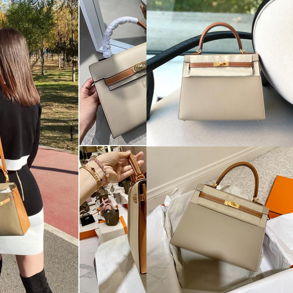 Designer Kellies Bags New Fashion Cow Leather Women's Bag Color Second Generation Single Shoulder Cross Carry Contrast Small Luxurious, Elephant grey with pink - small
Designer Kellies Bags New Fashion Cow Leather Women's Bag Color Second Generation Single Shoulder Cross Carry Contrast Small Luxurious, Elephant grey with pink - small