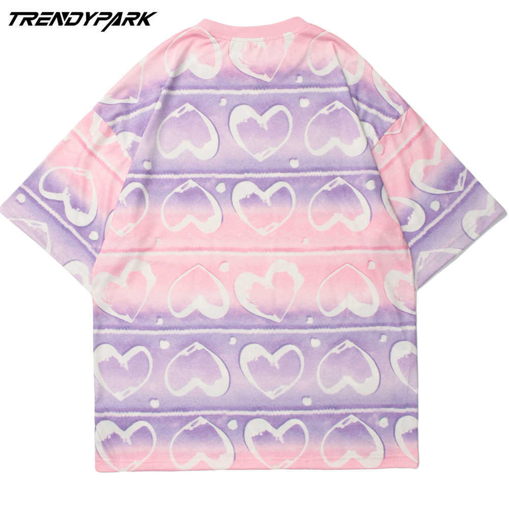 Men's T-shirt Tie-dye Gradient Striped Short Sleeve Tee Hip Hop Oversized Cotton Casual Harajuku Streetwear Top Tshirts Clothing 210601