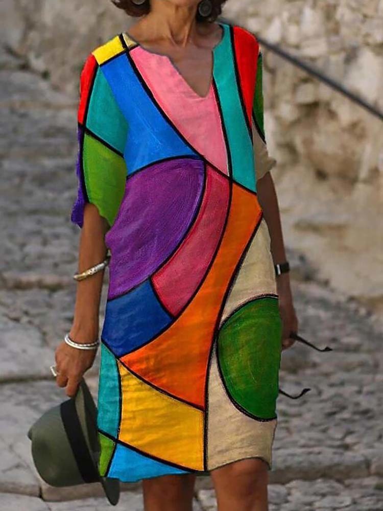 Elegant Women Linen Dress Summer V-Neck Half Sleeve A-Line Dresses Female Vintage Button Loose Dress Vestidos 210309