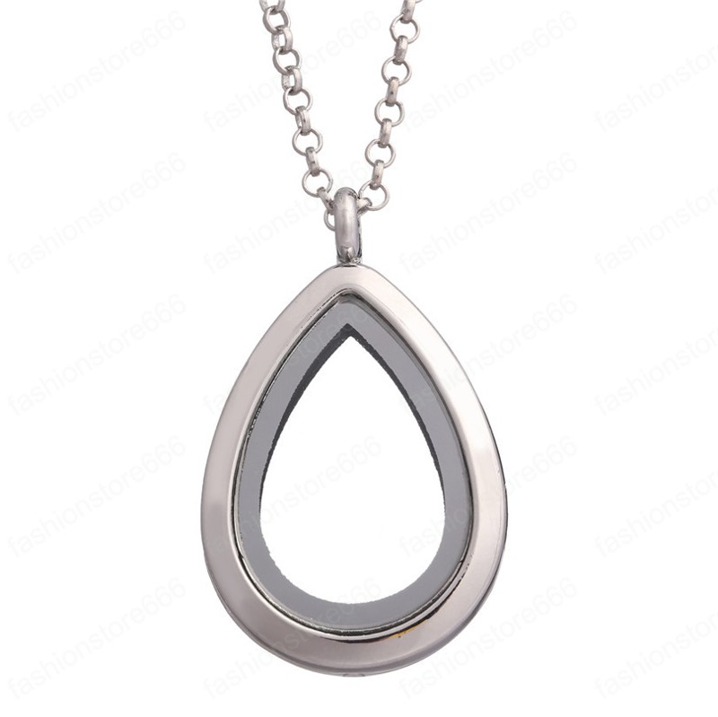 Watter Drop Floating Locket Necklace Pendant Women Magnetic Living Memory Glass Openable Charm Locket Necklaces DIY jewelry