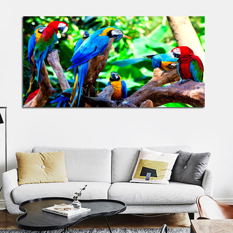 Wall Decorative Painting Red Parrots For Living Room Birds Picture Animated Art Poster Print Modular Art Unframed