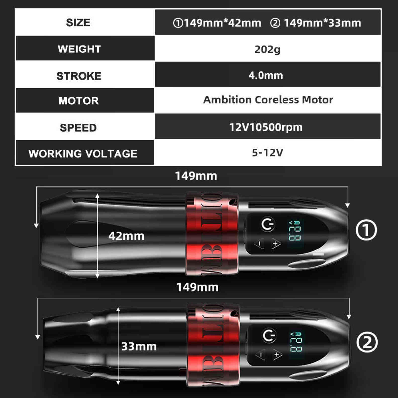 Ambition Boxster Professional Wireless Tattoo Machine Pen Strong Coreless Motor 1650 mAh Lithium Battery for Artist 211126