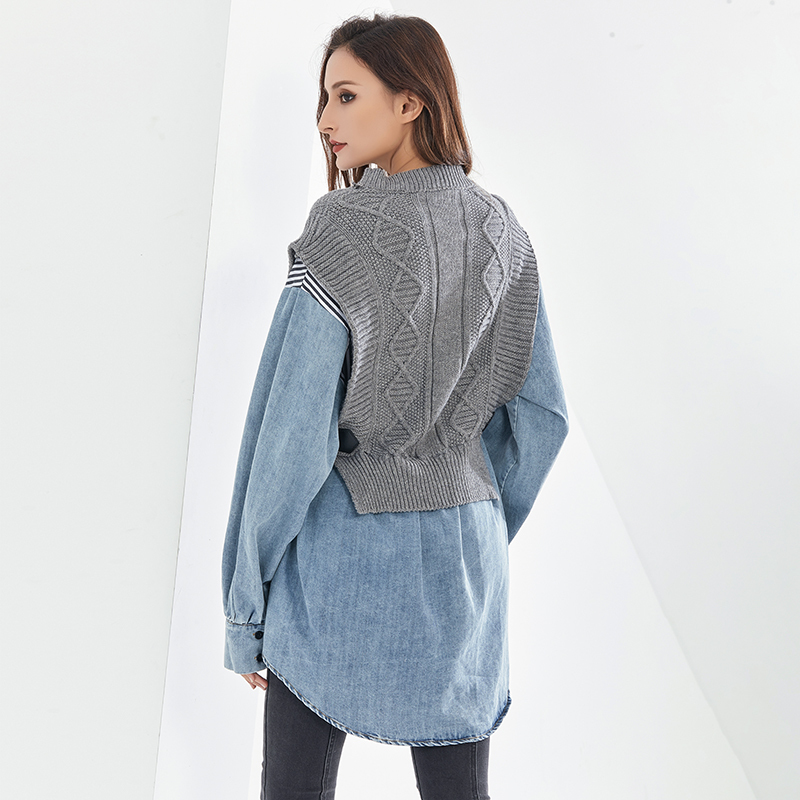 TWOTWINSTYLE Patchwork Striped Blouses For Women O Neck Long Sleeve Casual Oversized Knitted Shirts Female Autumn Clothing 210225