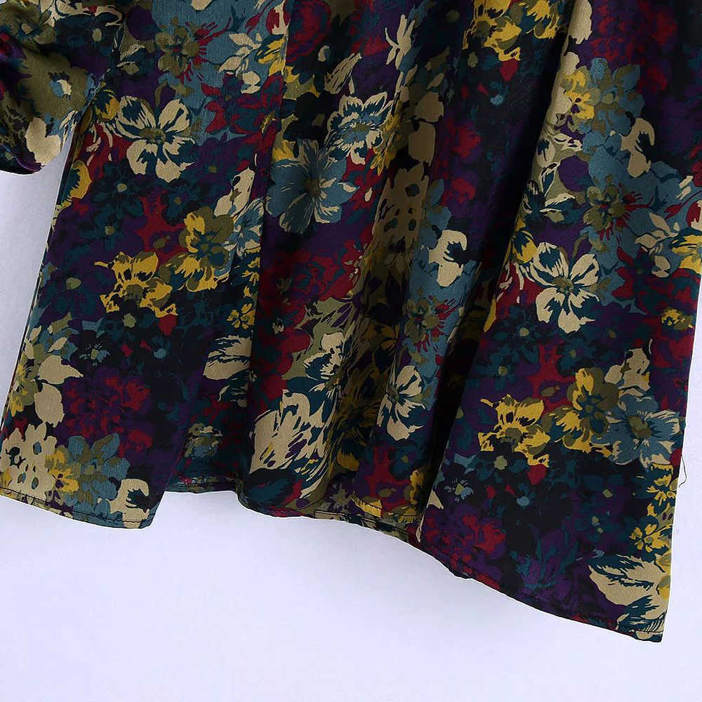 Women Floral Printed Short Dress V-neckline Vintage Retro Casual Elegant Chic Mini Woman Dresses 210709