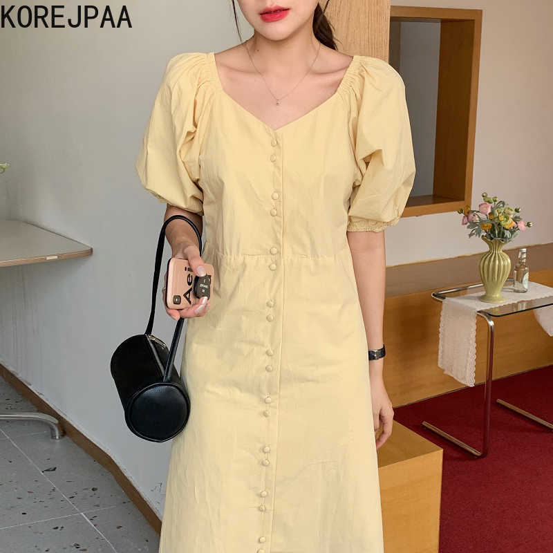 Korejpaa Women Dress Summer Korean Chic Elegant Style Commute Solid Color V Neck Single Breasted Midi Dresses Female 210526, Dark blue
Korejpaa Women Dress Summer Korean Chic Elegant Style Commute Solid Color V Neck Single Breasted Midi Dresses Female 210526, Dark blue