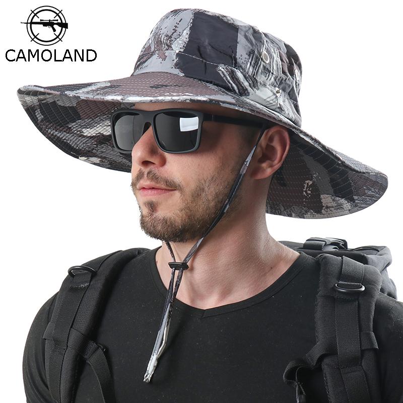 Wide Brim Hats Waterproof Bucket Tactical Sniper Camouflage Sun Boonie Hat Foldable UV Protection Nepalese Militares Army Cap Hiking Men