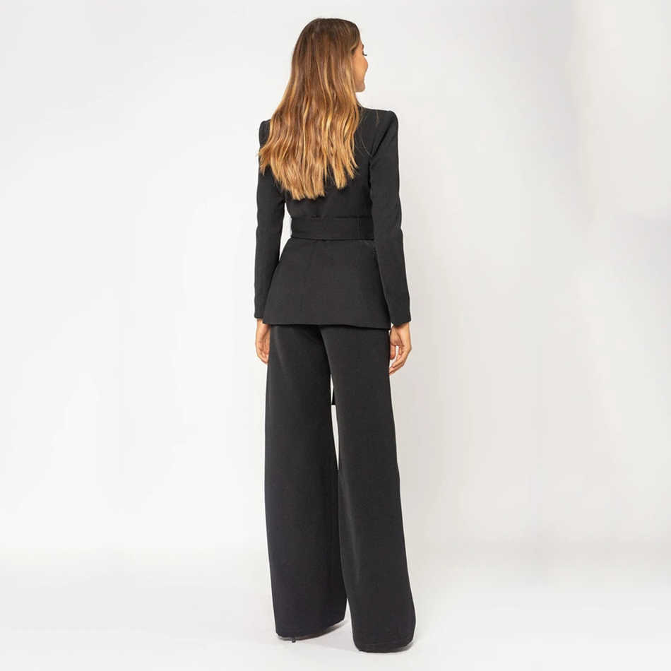 Ladies Work Pants Suit Ol 2-Piece Business Interview Uniform Smil Jacket And Wide Leg Office Sexy 210527