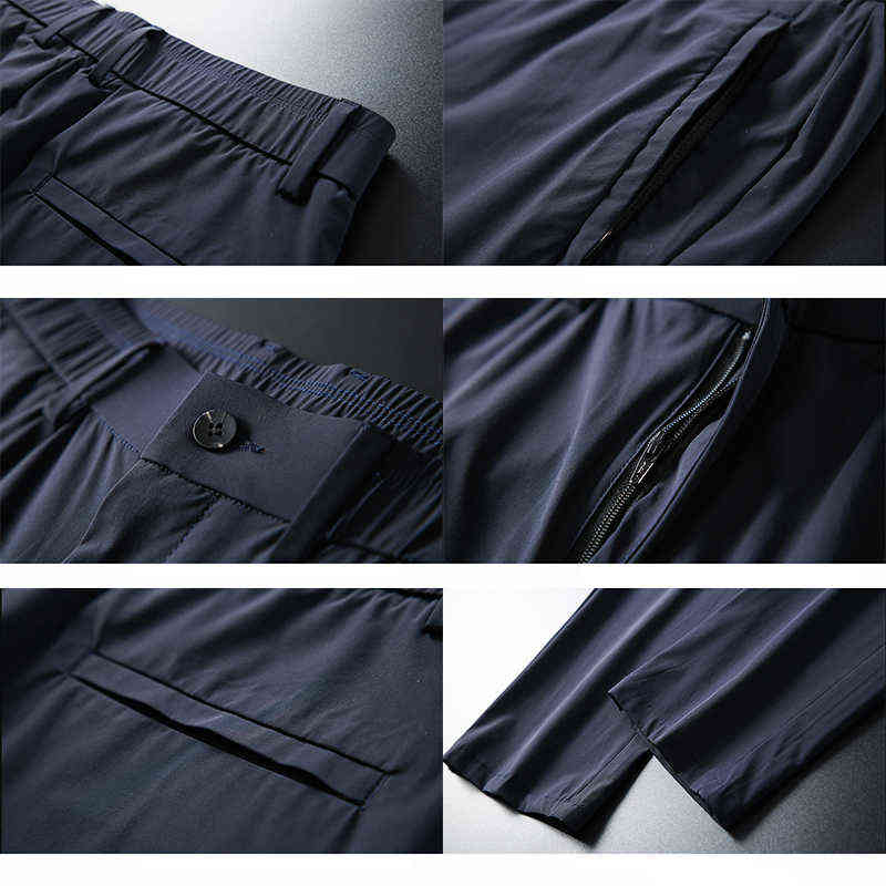 BROWON Male Trousers Summer Nylon Solid Color Straight Mid Loose Full Length Smart Casual Pants Work Pants 211112