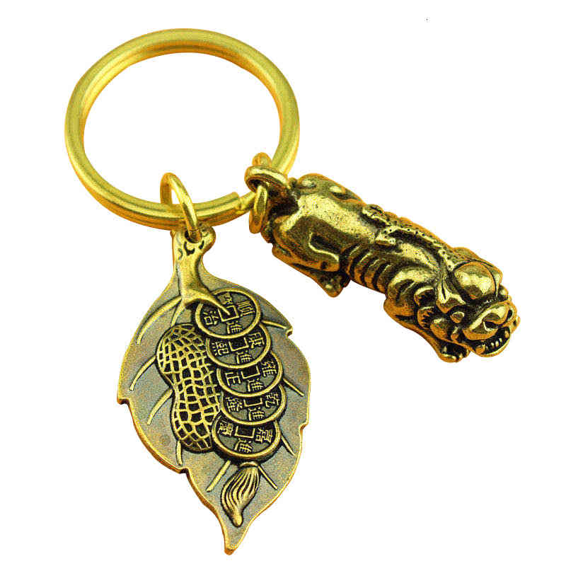 Key Rings Pure Brass Chain Creative Personality Zhaocai Chinese Style Auto Pendant Accessories