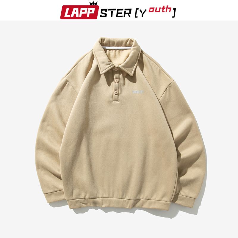 Men's Hoodies Sweatshirts LAPPSTER-Youth Men Solid Korean Harajuku Patchwork Hoodies Autumn Pullover Casual Sweatshirts Turndown Collar Clothing 