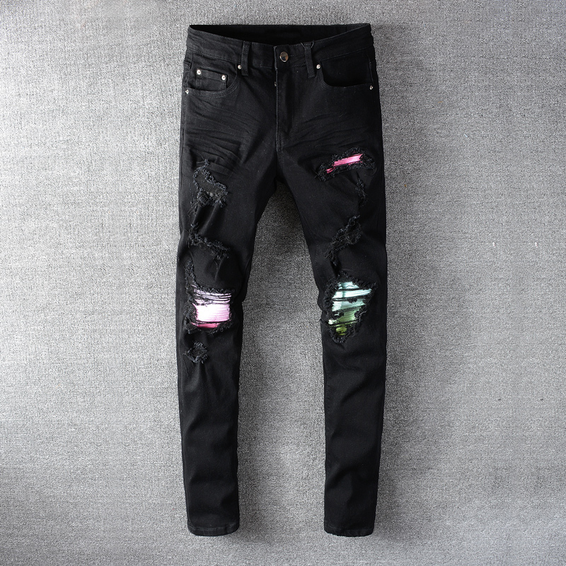 2021 New Fashion Streetwear Black Slim Fit Ripped Men High Quality Punk Pants Patchwork Designer Hip Hop Jeans Homme 6IL6
2021 New Fashion Streetwear Black Slim Fit Ripped Men High Quality Punk Pants Patchwork Designer Hip Hop Jeans Homme 6IL6