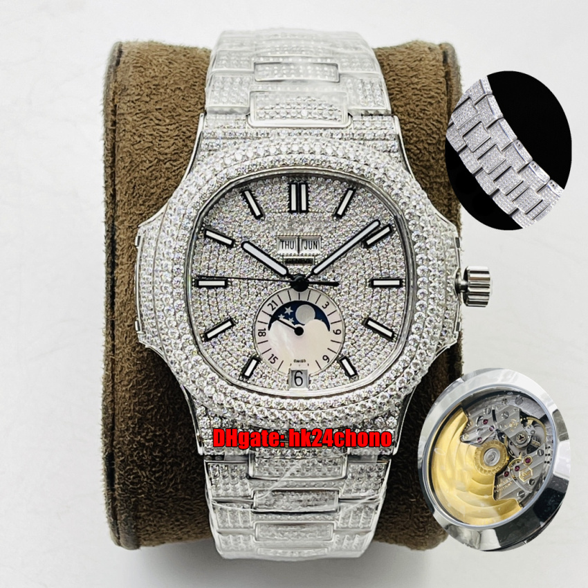 R8F Luxury Watches 5726/1A Nautilus Annual Calendar Moonphase Custom Diamonds Cal.324 S QA Automatic Mens Watch Pavé Diamond Dial Bracelet Gents Sports Wristwatches, Vip
R8F Luxury Watches 5726/1A Nautilus Annual Calendar Moonphase Custom Diamonds Cal.324 S QA Automatic Mens Watch Pavé Diamond Dial Bracelet Gents Sports Wristwatches, Vip