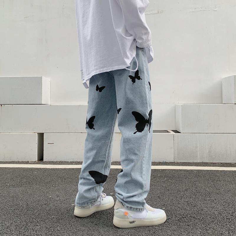 Men's Jeans Brand Clothing Male High Quality Printed Jeans/Mens Loose Butterfly Print Casual Jeans/femininity Hip-hop Style Trousers
