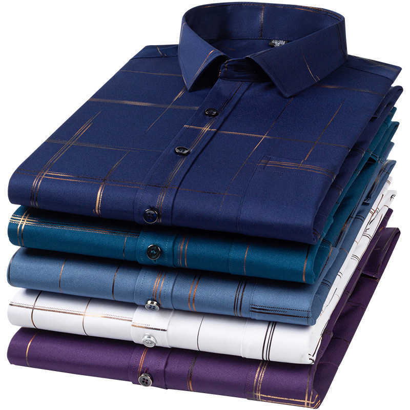 Holiday Style Casual Stretch Long Sleeve Print Shirts Single Patch Pocket Standard-Fit Comfortable Soft Thin Men's Fashion Shirt 210730