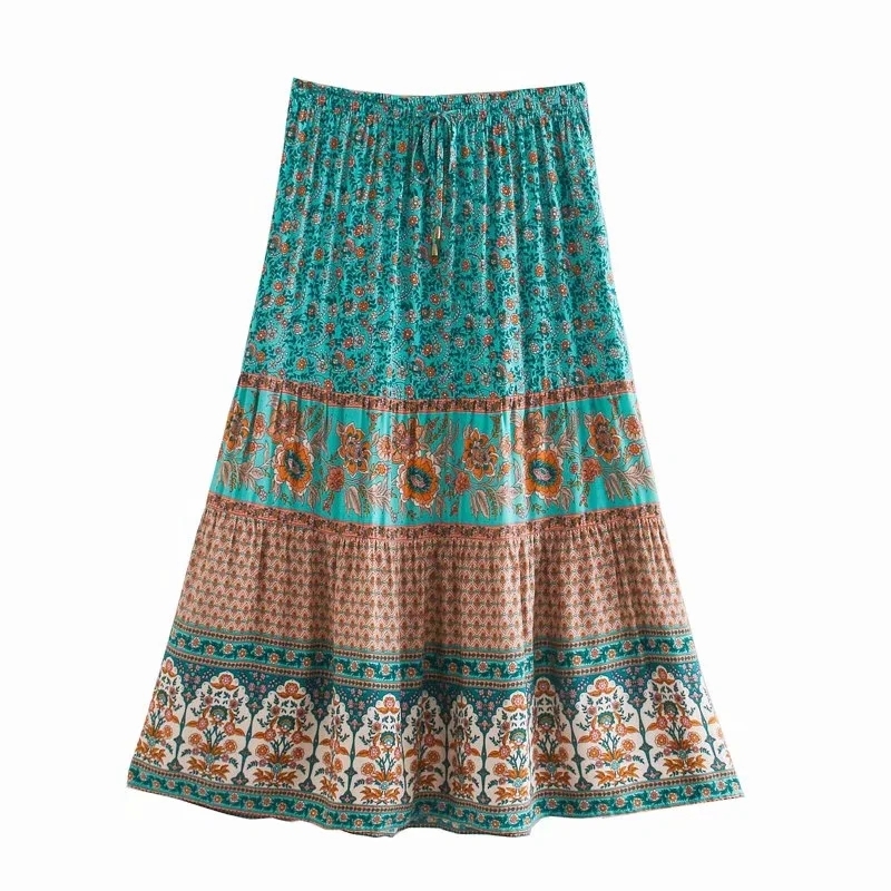 BOHO INSPIRED HARVEST GOLD boho skirt for women floral print skirt for summer casual beach skirt rayon holiday skirts womens new 210309