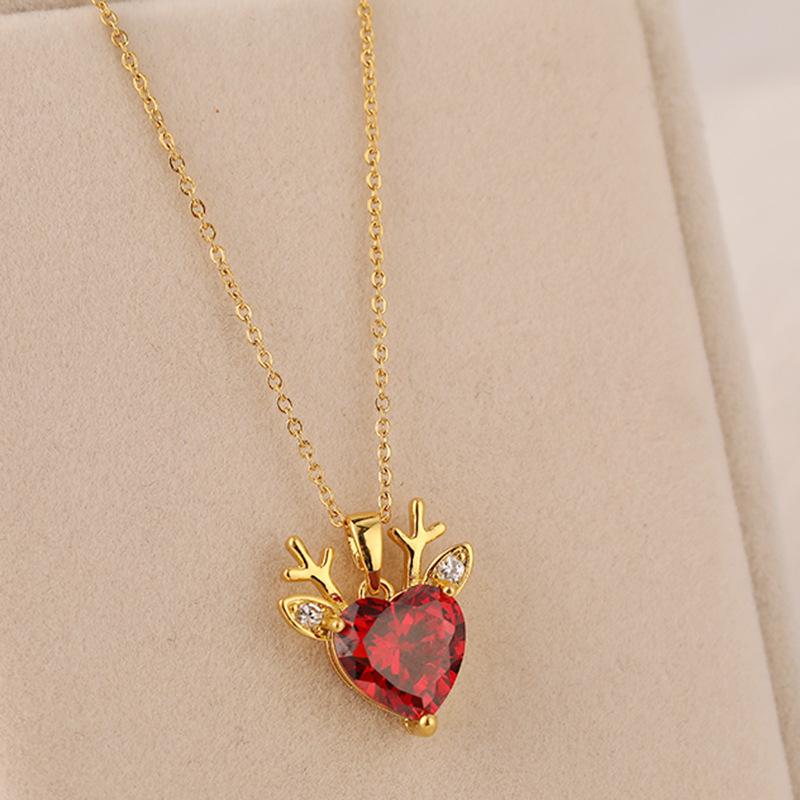 Pendant Necklaces Exquisite Luxury Red Heart Shape Zircon Crystal Antlers Women Female Trendy No Fade Stainless Steel Jewelry
Pendant Necklaces Exquisite Luxury Red Heart Shape Zircon Crystal Antlers Women Female Trendy No Fade Stainless Steel Jewelry