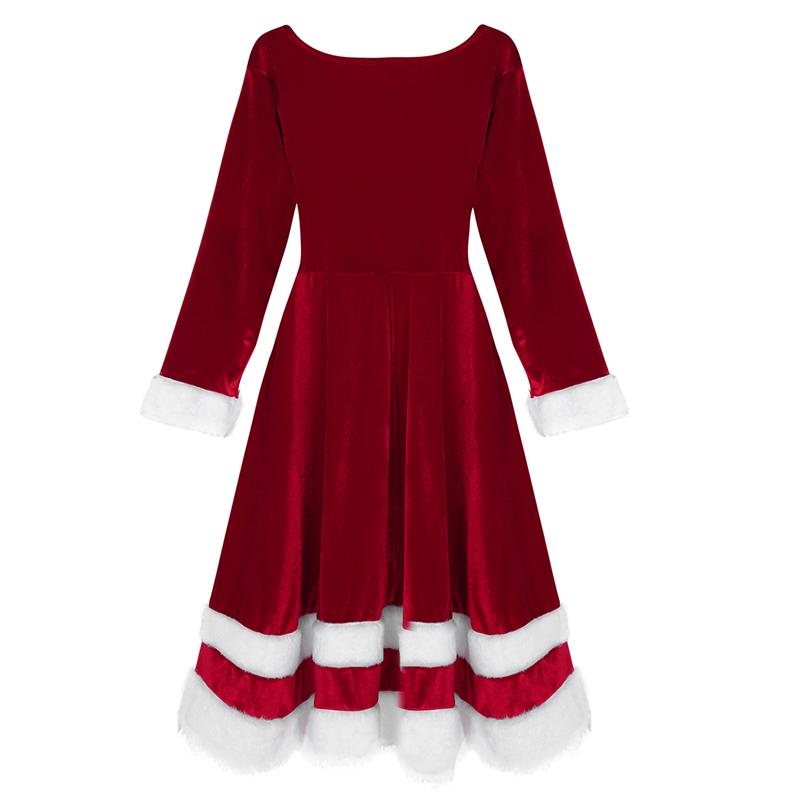 Casual Dresses Women Soft Velvet Long Sleeve Red Green Christmas Costume Dress Adult Ladies Mrs Santa Claus Xmas Fancy Cosplay Party Up