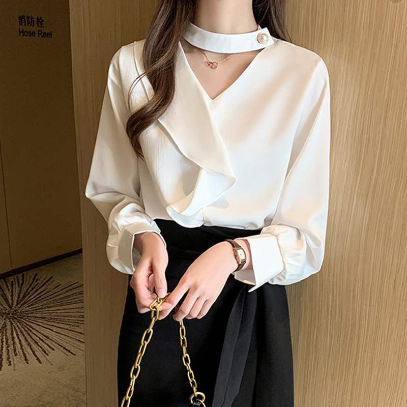 Dingaozlz Female Long sleeve Office lady Tops Spring New Korean Fashion Women blouse Satin White shirt 210225