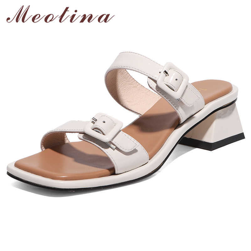 Meotina Genuine Leather Mid Heel Slipper Buckle Women Shoes Square Toe Block Heels Shoes Ladies Summer Sandals Beige Black 210608
Meotina Genuine Leather Mid Heel Slipper Buckle Women Shoes Square Toe Block Heels Shoes Ladies Summer Sandals Beige Black 210608