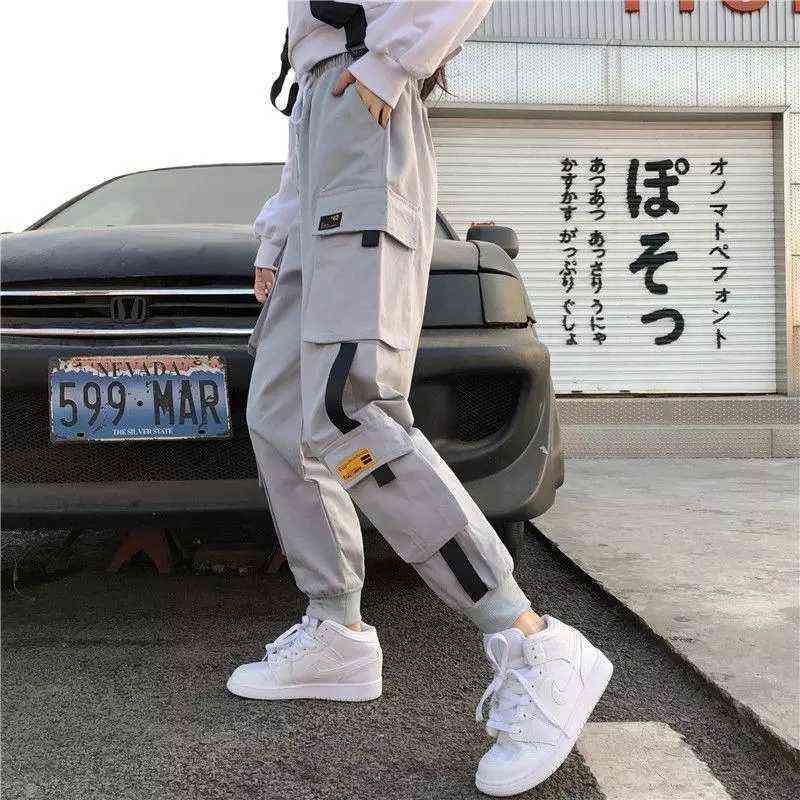 QWEEK Punk Japanese Streetwear Cargo Pants Women Harajuku Joggers Sweatpants Baggy Casual Loose Trousers For Female Techwear 211115