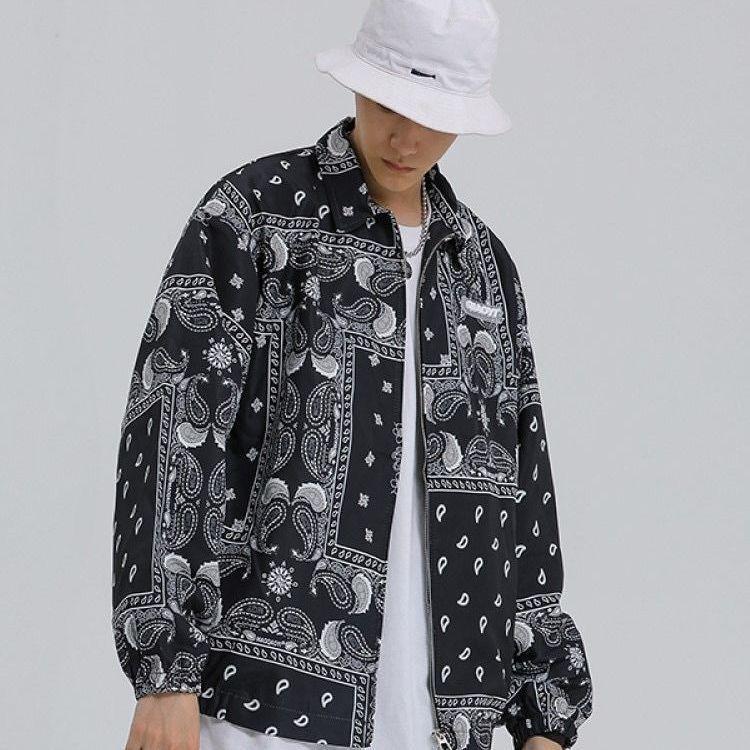 Hip hop Fashion 2021 Spring Autumn Streetstyle Jacket for Men Clothes Mens Windbreaker Coat Bandana Paisley Pattern Outwear