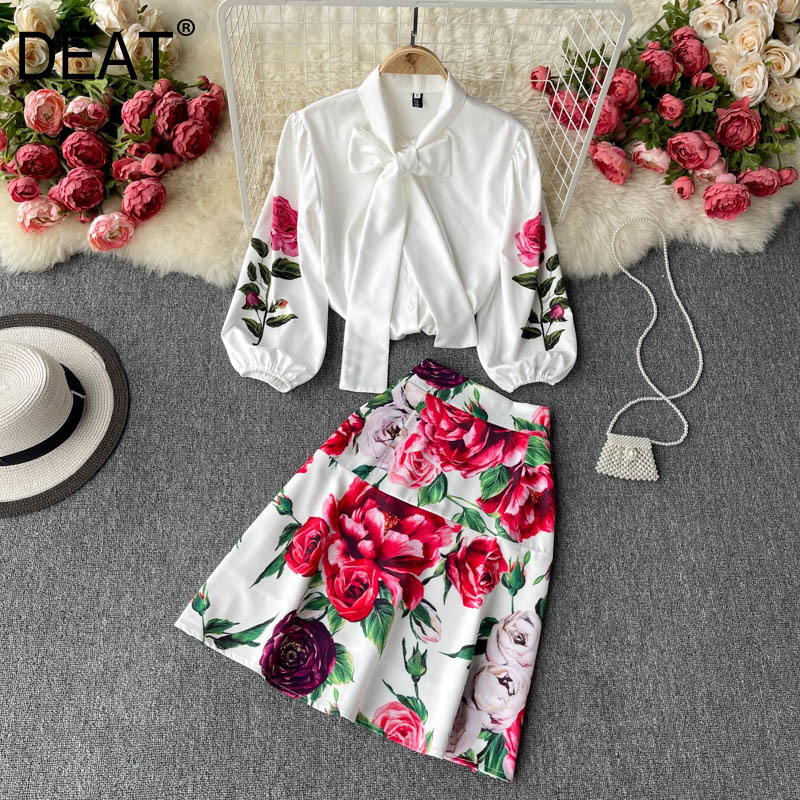Women White Floral Lapel Lantern Sleeve Skirt Arrivals Short Two Piece Set Fashion Spring Summer 11D336 210525
Women White Floral Lapel Lantern Sleeve Skirt Arrivals Short Two Piece Set Fashion Spring Summer 11D336 210525