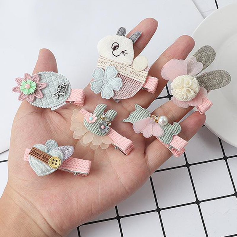Children's Hair Pin Set Korean Version Cute Baby Cartoon Headdress Hairpins Girl's Fabric Hairpin Girl Hair Accessories Juego De Horquillas 